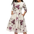 thumbnail image 1 of Women's Floral Printed Tunic Flared Midi Dress Round Neck Party Cocktail Dresses, 1 of 6