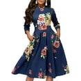 thumbnail image 1 of Women's Floral Printed Tunic Flared Midi Dress Round Neck Party Cocktail Dresses, 1 of 6