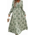 thumbnail image 1 of Women's Floral Printed V Neck Long Sleeve Smocked Waist Maxi Dress for Autumn Winter, 1 of 11