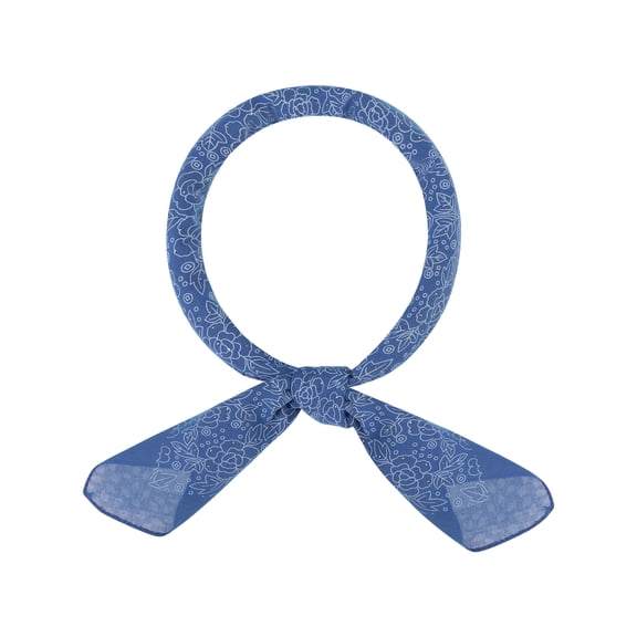 Women's Floral Rhinestone Retro Scarf, 27.6'' Square Cotton Print Pattern Neckerchief Head Wrap for Party Gift One Size Royal blue