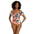 thumbnail image 1 of Women's Floral Rhythm Off-The-Shoulder Ruffle-Trim One-Piece Swimsuit Floral Multi 12, 1 of 7