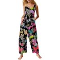 thumbnail image 1 of Women's Floral Romper - Summer Casual Sleeveless Cotton Overalls with Pockets & Adjustable Straps ,Black,L, 1 of 8