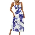 thumbnail image 1 of Women's Floral Ruched Mesh Bodycon Maxi Dress Cowl Neck Long Cami Dress, 1 of 7