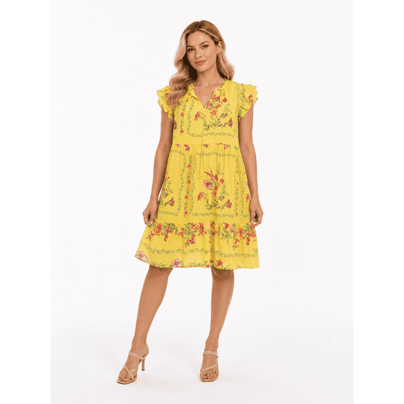Women’s Floral Ruffle Sleeve Mini Dress – Casual Boho V-Neck Flowy Summer Dress