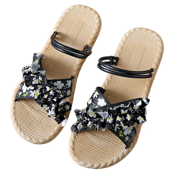 Women's Floral Ruffle Two-Way Slides, Non-Slip Summer Sandals