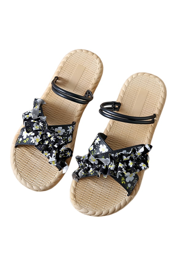 Women's Floral Ruffle Two-Way Slides, Non-Slip Summer Sandals