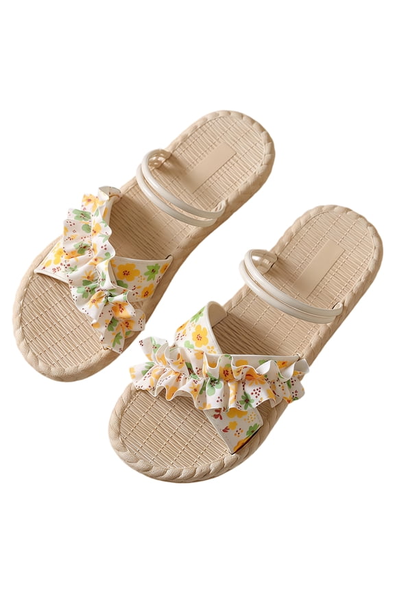 Women's Floral Ruffle Two-Way Slides, Non-Slip Summer Sandals
