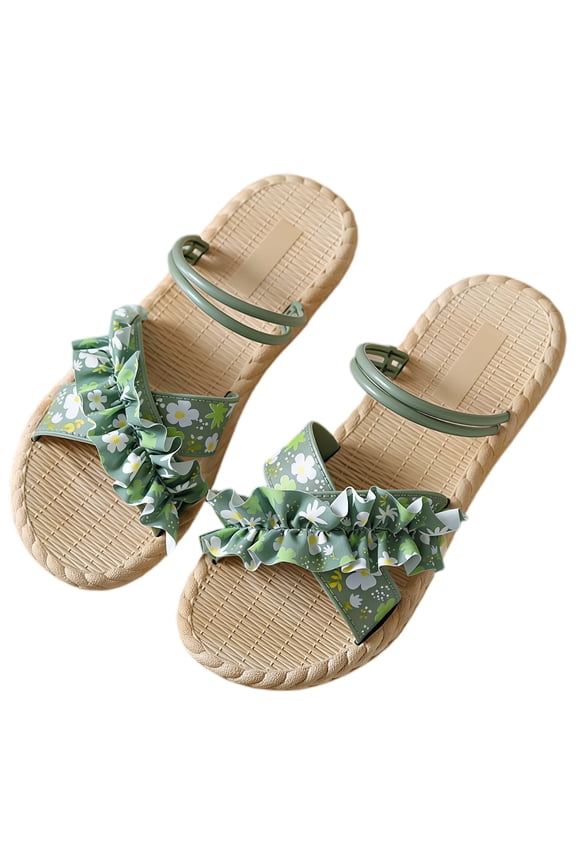 Women's Floral Ruffle Two-Way Slides, Non-Slip Summer Sandals