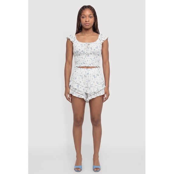Women's Floral Ruffled Tiered Shorts