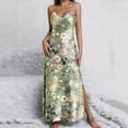 thumbnail image 1 of Women's Floral Satin Maxi Dress Spaghetti Strap Backless Side Slit Long Cami Dress Elegant Evening Cocktail Party Wedding Guest Formal Occasion Wear, 1 of 8