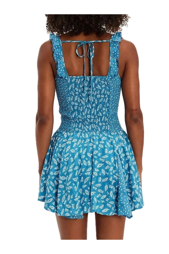 Women's Floral Scoop Neck Mini Dress with Ruched Bodice and Ruffle Hem in 100% Polyester for All Day Everyday Comfort