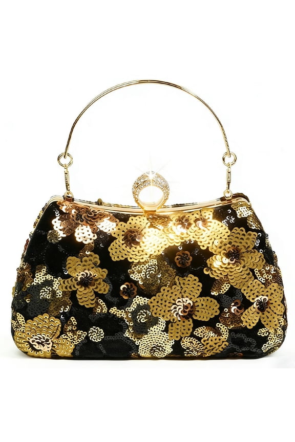 Women's Floral Sequin Evening Clutch, Sparkly Rhinestone Purse with Chain, Elegant Handbag for Wedding Prom Cocktail Party | 4-in-1 wearing, Vintage 1920s, Velvet Evening Bag