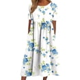 thumbnail image 1 of Women's Floral Short Sleeve Dress Casual Crew Neck T-Shirt Dress with Pockets Summer Midi Dresses, 1 of 6