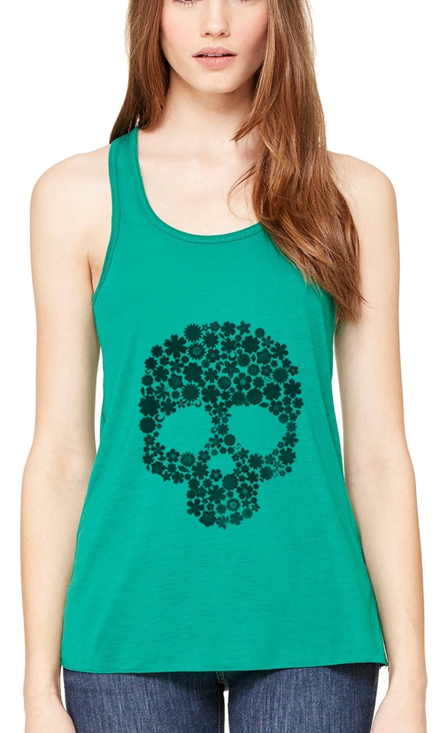Women's Floral Skull Graphic Flowy Racerback Tank Top