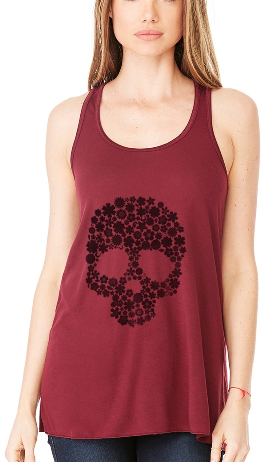Women's Floral Skull Graphic Flowy Racerback Tank Top