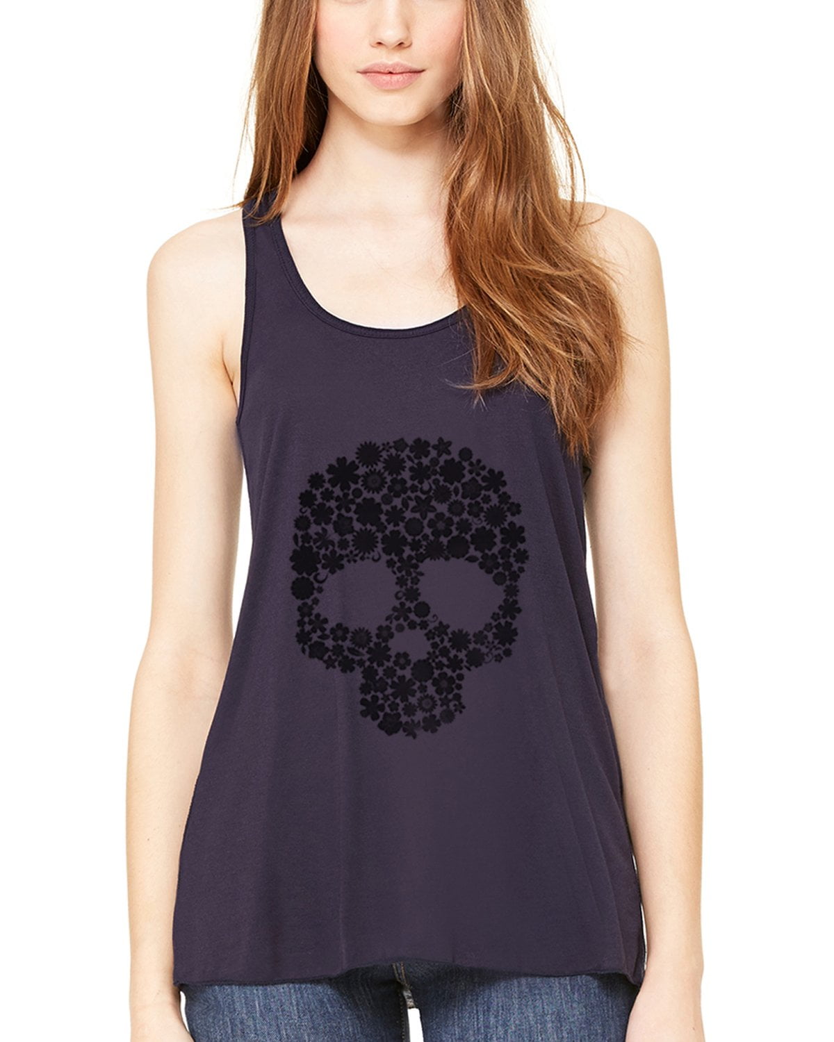 Women's Floral Skull Graphic Flowy Racerback Tank Top