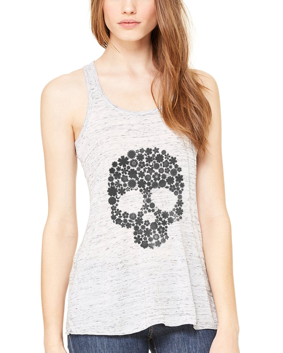 Women's Floral Skull Graphic Flowy Racerback Tank Top