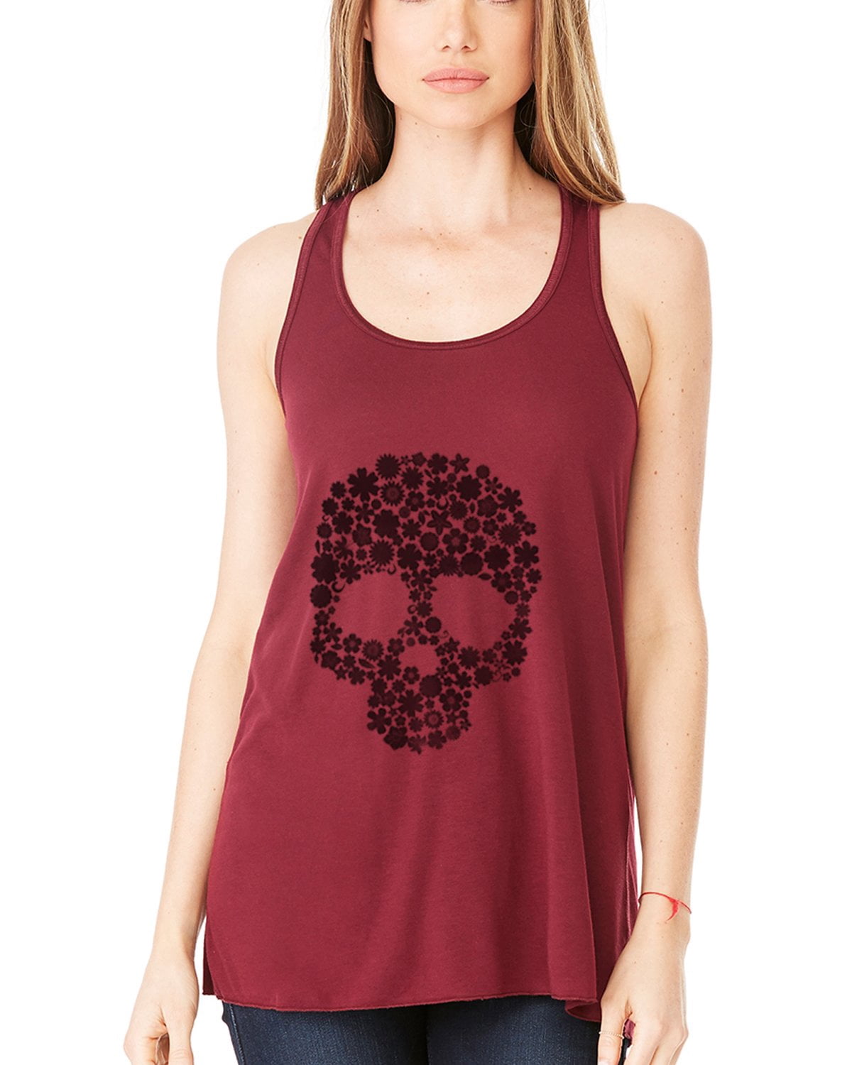 Women's Floral Skull Graphic Flowy Racerback Tank Top