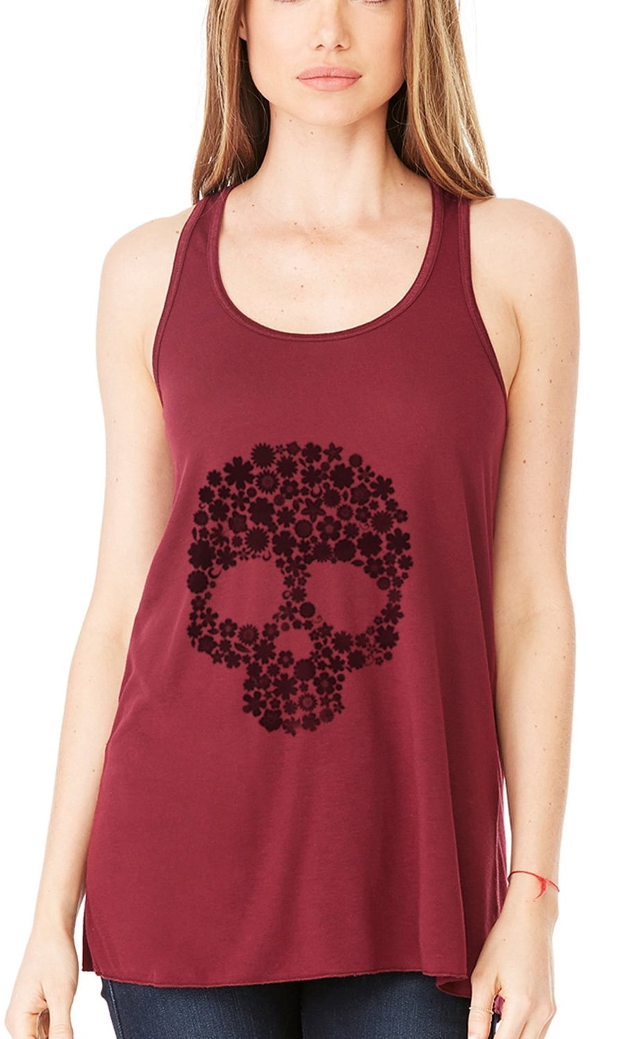 Women's Floral Skull Graphic Flowy Racerback Tank Top