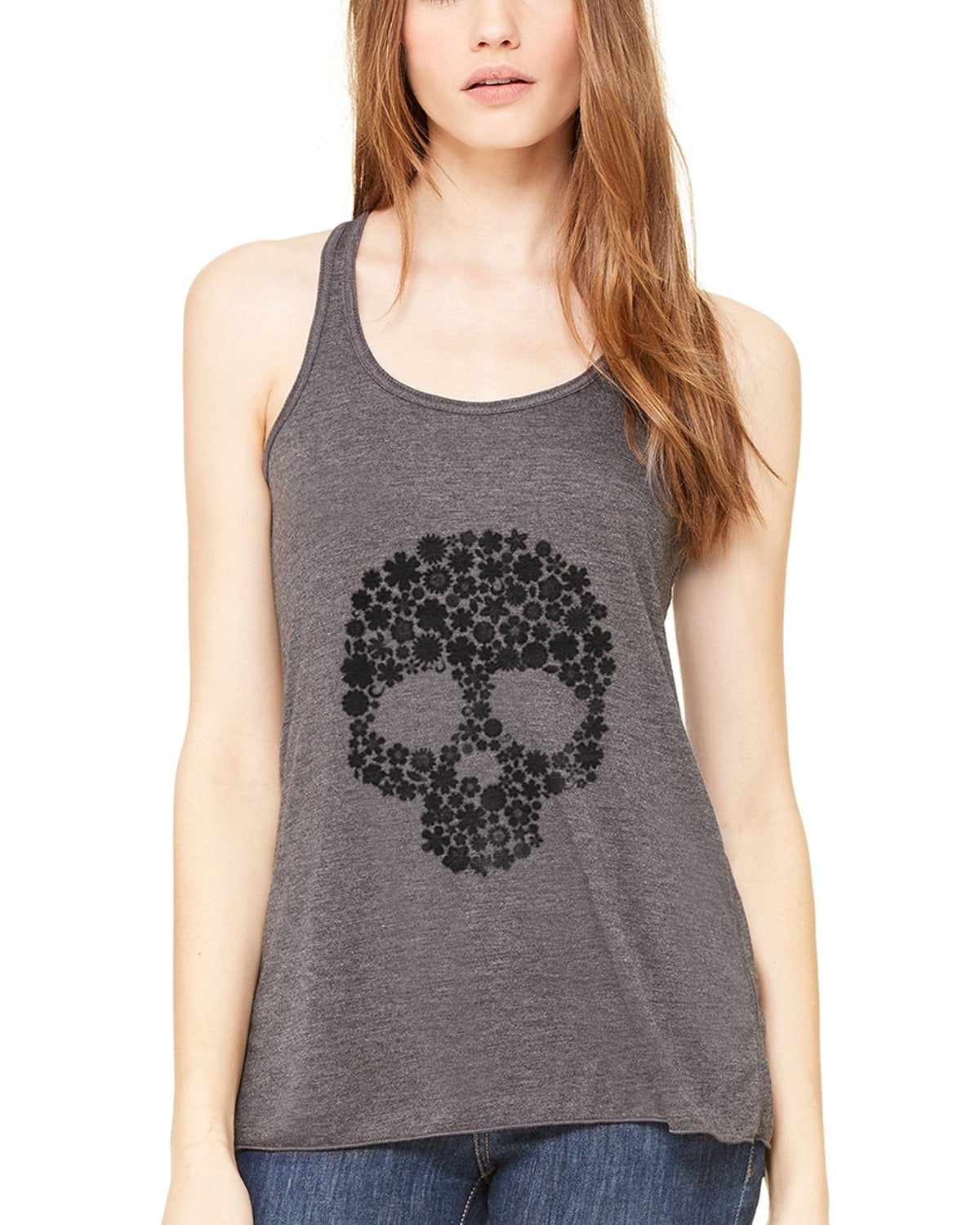 Women's Floral Skull Graphic Flowy Racerback Tank Top