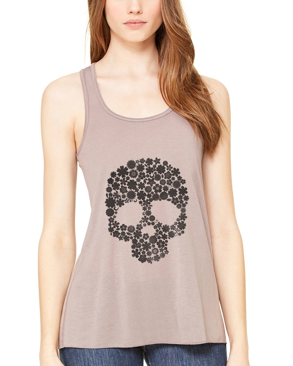 Women's Floral Skull Graphic Flowy Racerback Tank Top