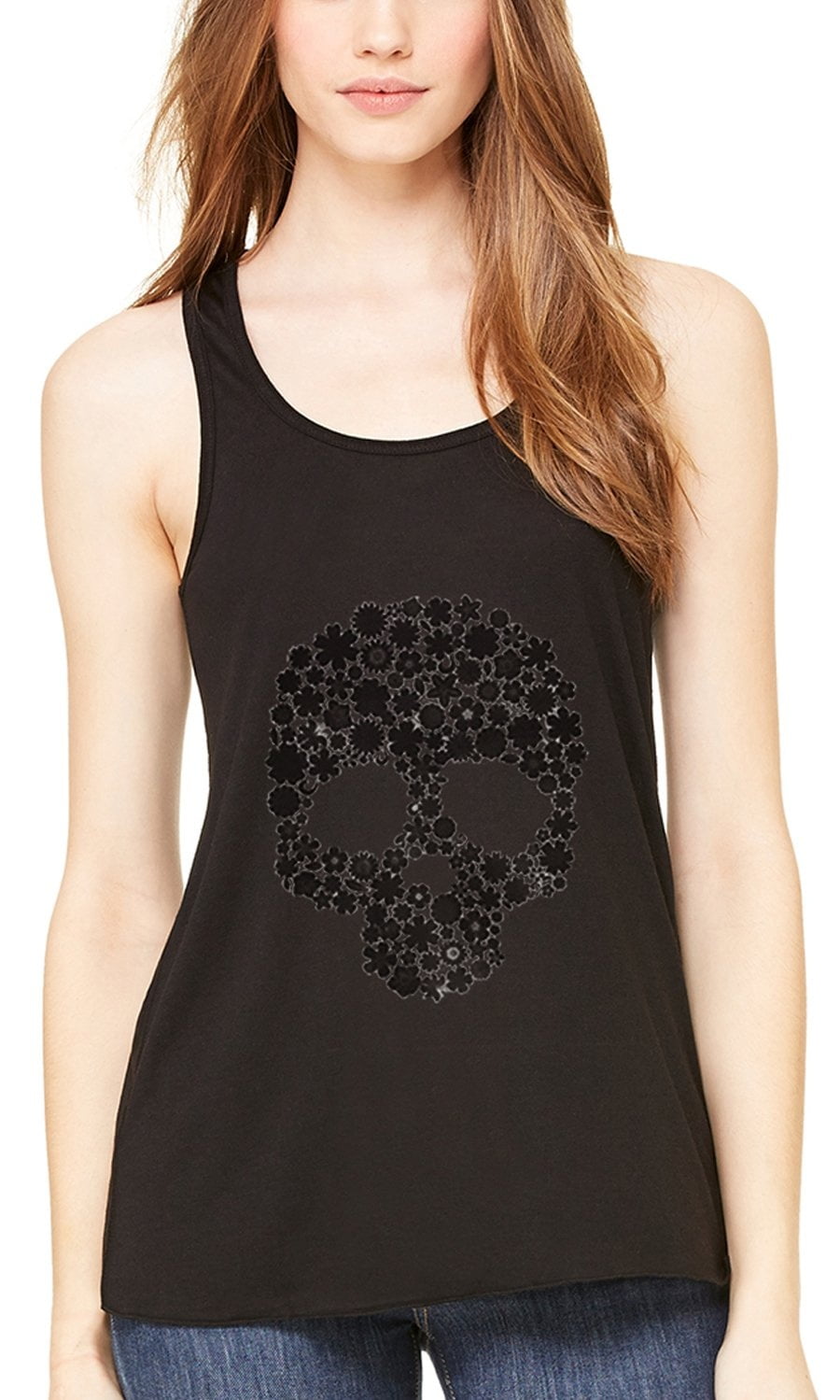 Women's Floral Skull Graphic Flowy Racerback Tank Top
