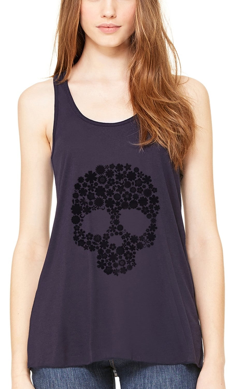 Women's Floral Skull Graphic Flowy Racerback Tank Top