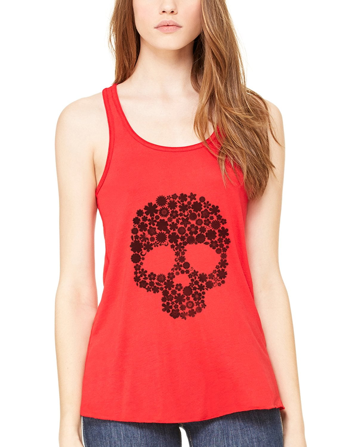 Women's Floral Skull Graphic Flowy Racerback Tank Top