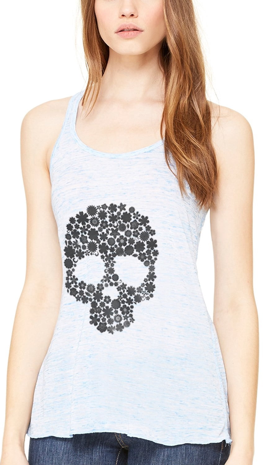 Women's Floral Skull Graphic Flowy Racerback Tank Top