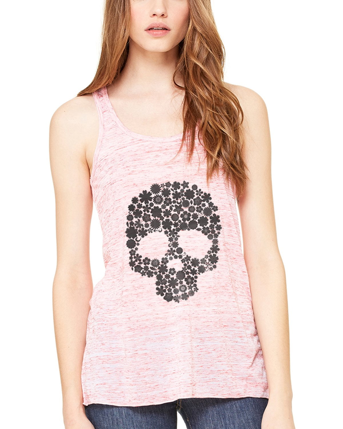 Women's Floral Skull Graphic Flowy Racerback Tank Top