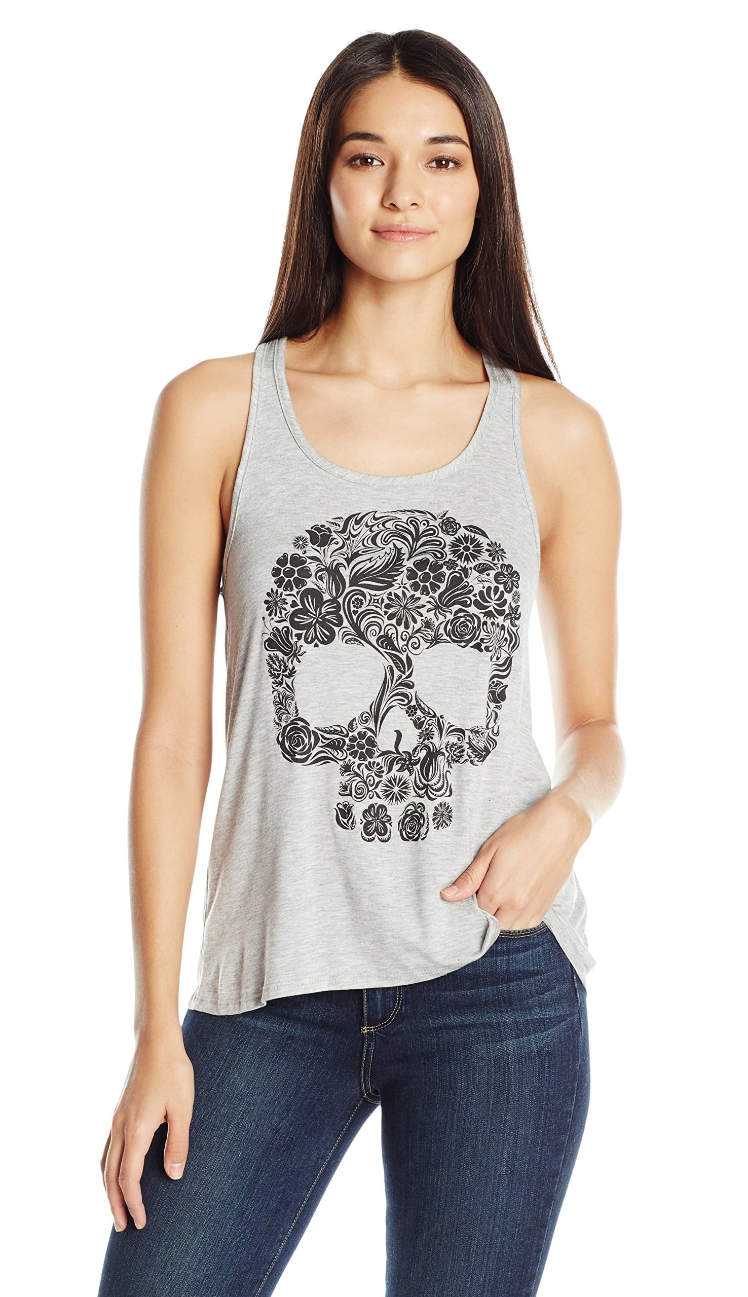 Women's Floral Skull Graphic Flowy Racerback Tank Top