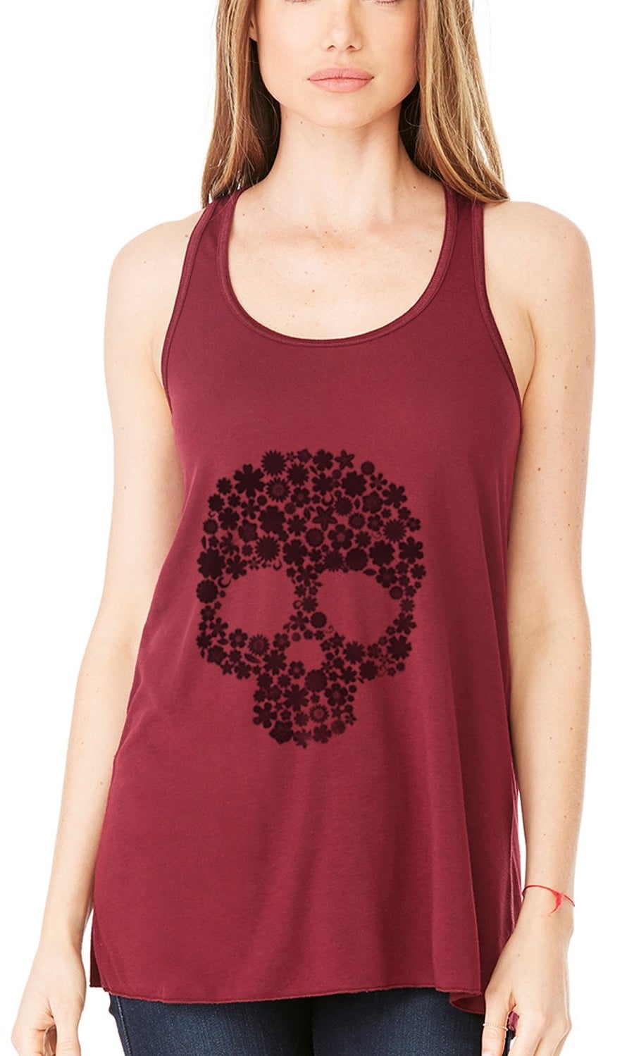 Women's Floral Skull Graphic Flowy Racerback Tank Top
