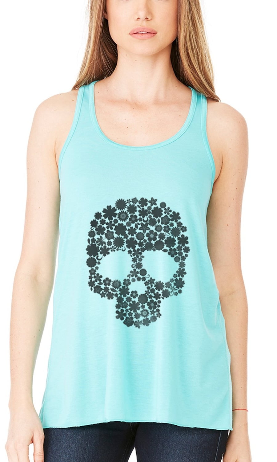 Women's Floral Skull Graphic Flowy Racerback Tank Top