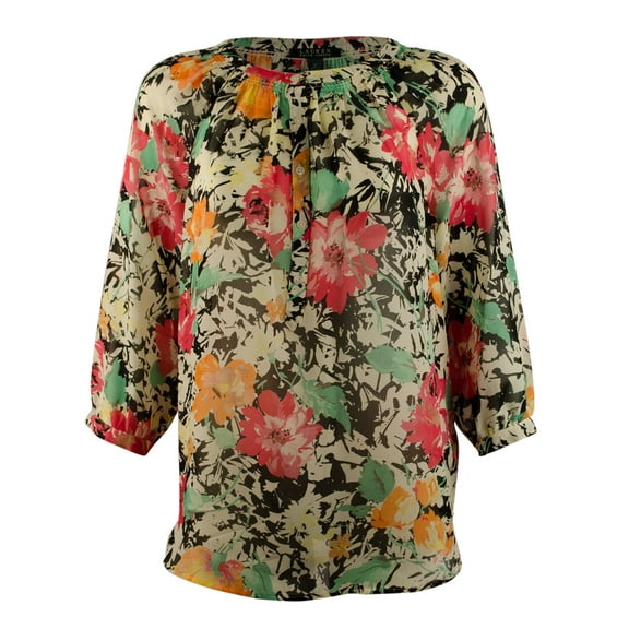 Women's Floral Split-Neck Blouse-M-L