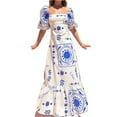 thumbnail image 1 of Women's Floral Square Neck Puff Sleeve Maxi Dress with Ruffle Hem in Polyester Fabric for Everyday Wear Summer, 1 of 15