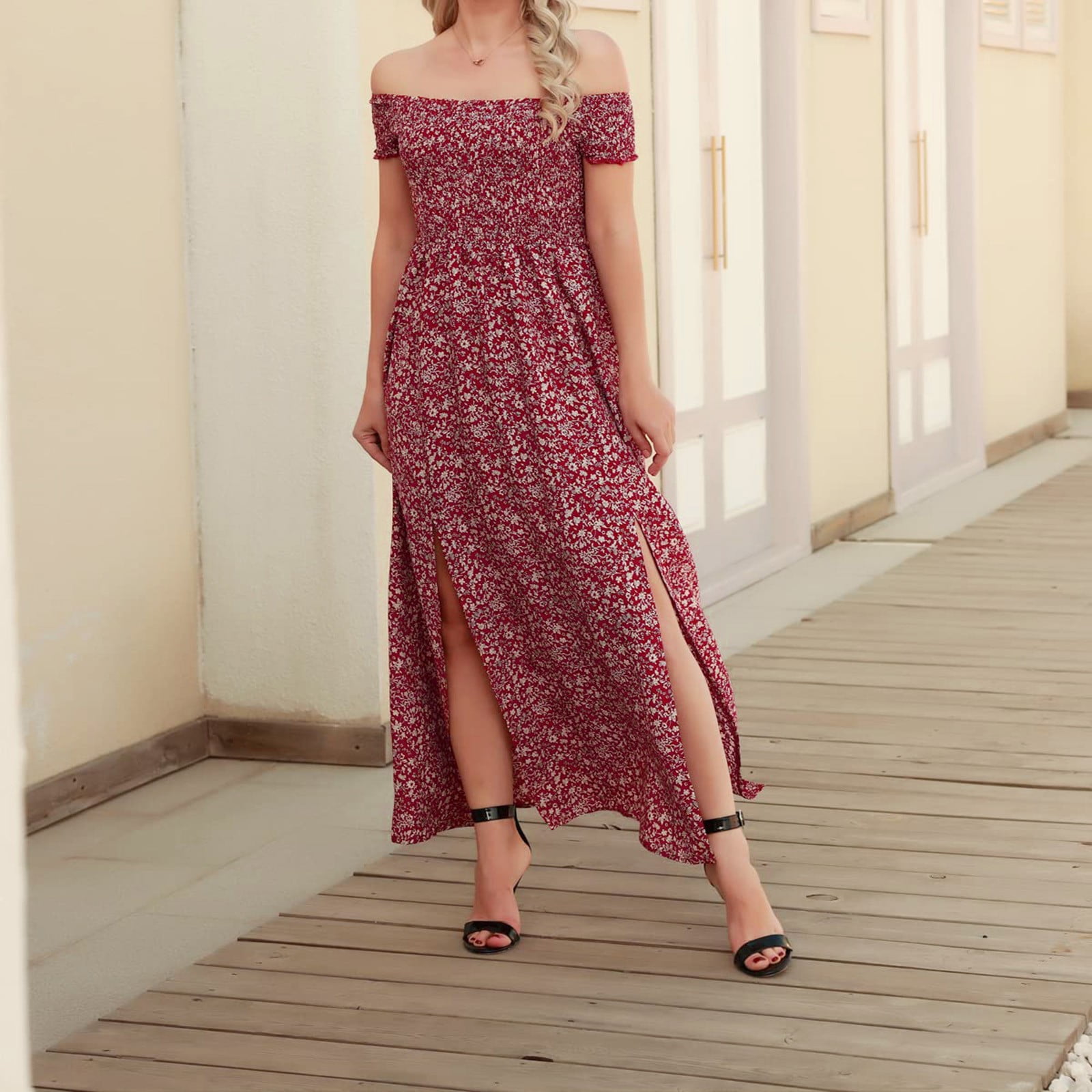 Women's Floral Summer Dress A Line Wrap Loose Midi Dress Flower Printed  Chiffon Dress Bohemian Maxi Dresses Belted Ruffle Casual Style 