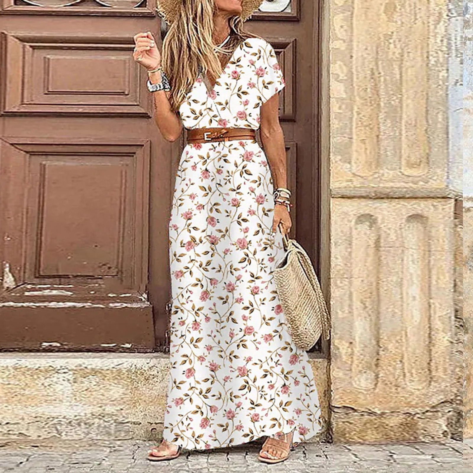 SHIBEVER Summer Casual Sleeveless Floral Dress for India | Ubuy