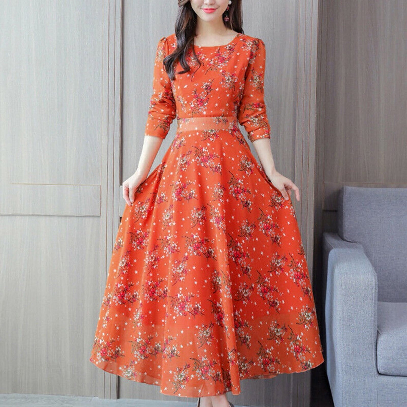 Women s Floral Summer Dress Wrap Loose Midi Dress Flower Printed