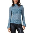 thumbnail image 1 of INSPIRE CHIC Women's Top Floral Lace Mesh Sheer Crew Mock Neck Casual Tops XS Blue, 1 of 6