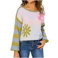 thumbnail image 1 of Women's Floral Sweater Crewneck Long Sleeve Color Block Knit Pullover Tops Yellow S, 1 of 9