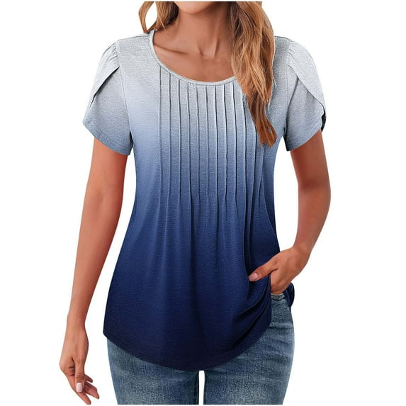 Women's Floral T-Shirts Casual Petal Sleeves Tunic Tops Summer Cute Pleated Crewneck Tshirt Blouses