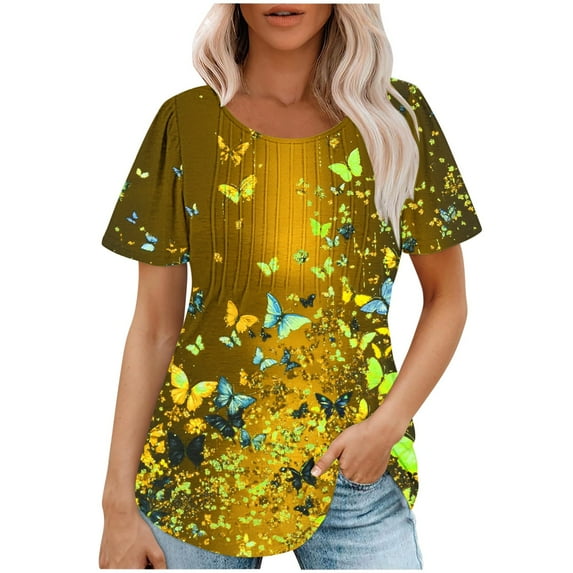 Women's Floral T Shirts, Ladies Casual Loose Round Neck Tshirt Short Sleeve Summer Tops Tunics Tees
