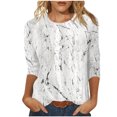 thumbnail image 1 of Women's Floral T-shirts Loose Plus Size Casual 3/4 Sleeve Tops Flowers Print Graphic Tees Summer Fall Tshirts (L, White), 1 of 5