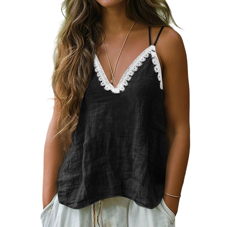 Women's Floral Tank Tops V-Neck Lace Cute Camisole Summer Boho