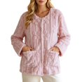 thumbnail image 1 of Women's Floral Textured Bed Jacket Long Sleeve Button Front Lounge wear Coat With Pockets (Pink XL), 1 of 6