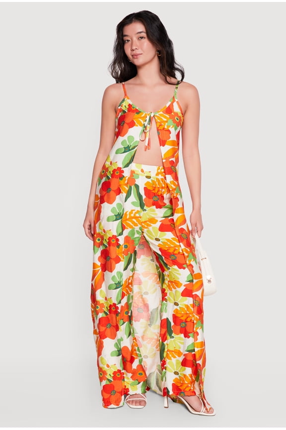 Women's Floral Tie Front Maxi Top