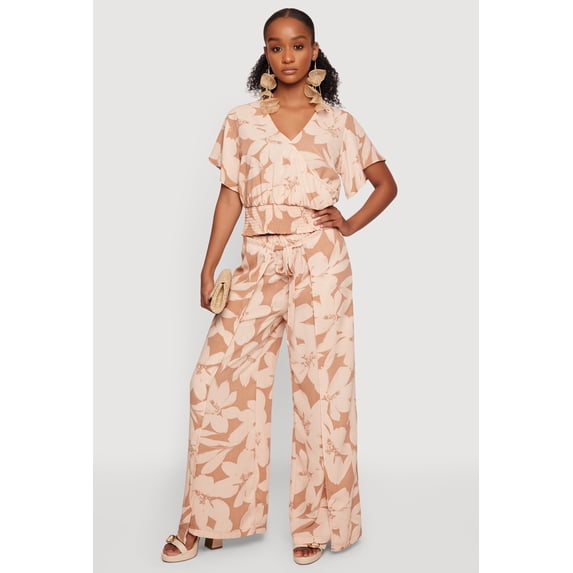 Women's Floral Tie Waist Wide Leg Pants