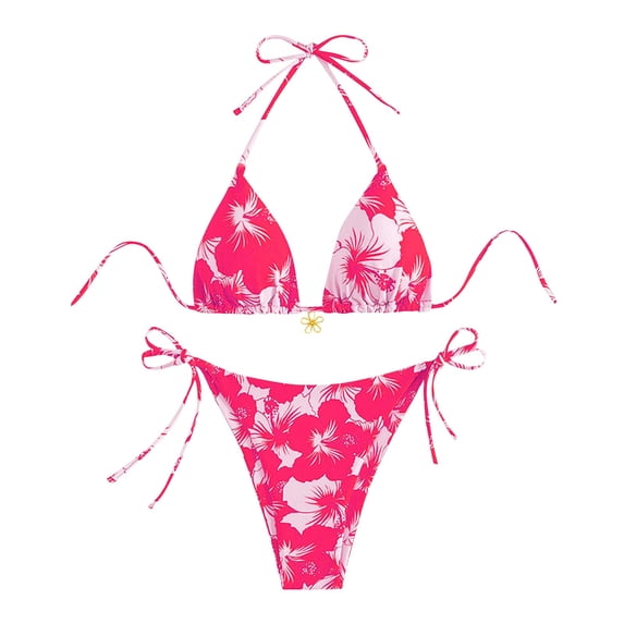 Women's Floral Triangle Thong Bikini Sets Halter Swimsuit Bathing Suit