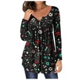 thumbnail image 1 of Women's Floral Tunic Tops, Women Casual Blouse Sexy V Neck Long Sleeve Buttons Up T-Shirts to Hide Belly Flowy Shirt, 1 of 4