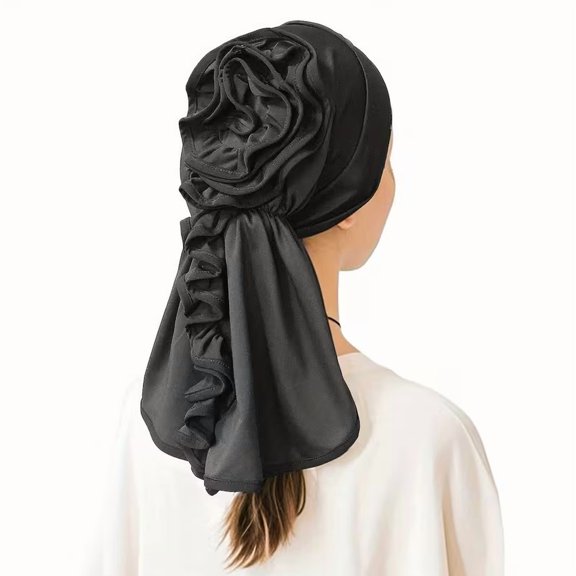 Women's Floral Turban Hat with Lace Cross Forehead Design Lightweight Elegant Headwrap for Casual & Special Occasions